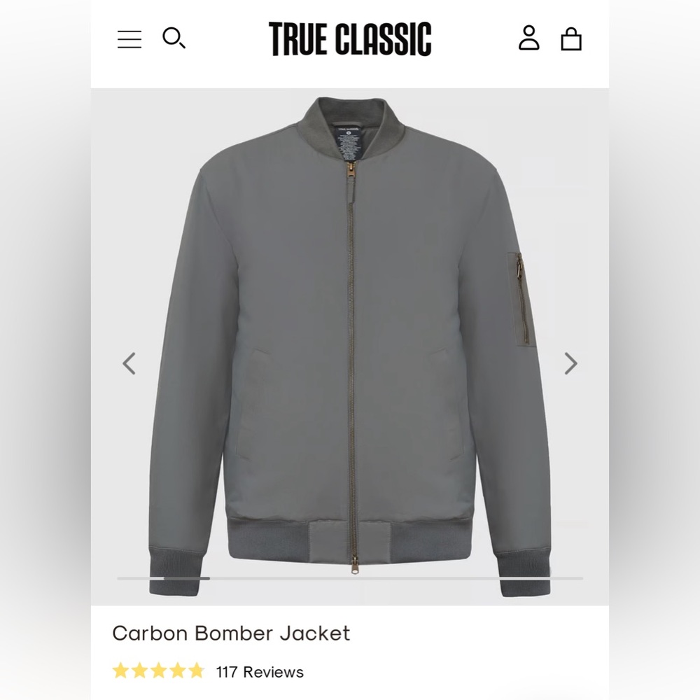 NWOT-True Classic-Bomber Jacket-Carbon-Large